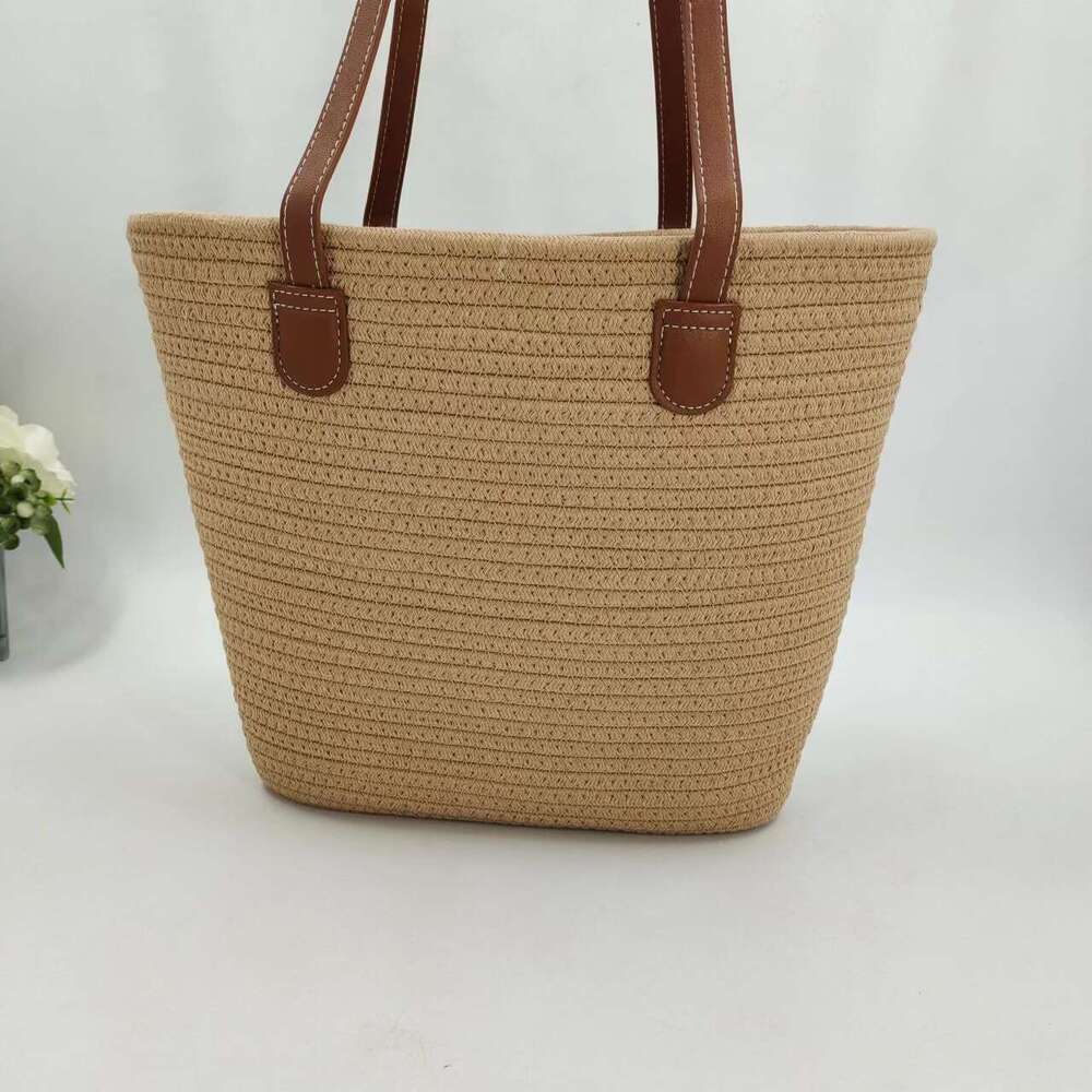 Handmade Beach Bag Cotton Rope Straw For Women, Large Capacity 2023 New Woven Shoulder Bag, High-End Sensory Communication Tote Bag Kq2