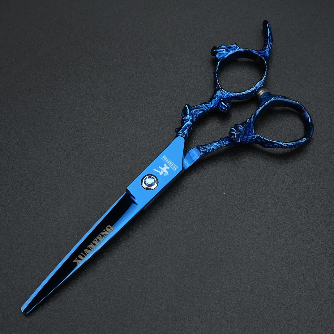 Blue Dragon Handle 6-inch Japanese 440C Steel Hair Scissors barber Cutting scissors and thinning scissors 250414