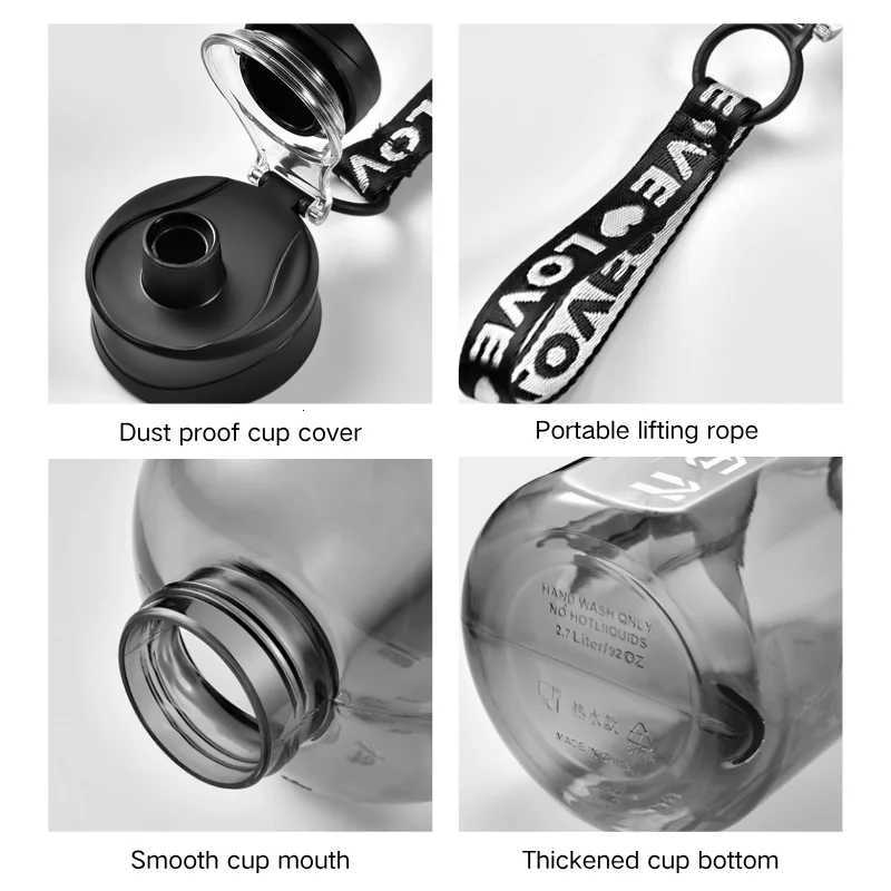 17/27L Large Capacity Sports Water Bottle Plastic Drinking Bottles with Time Scale Outdoor Camping Hiking Gym Men Water KettleW251114