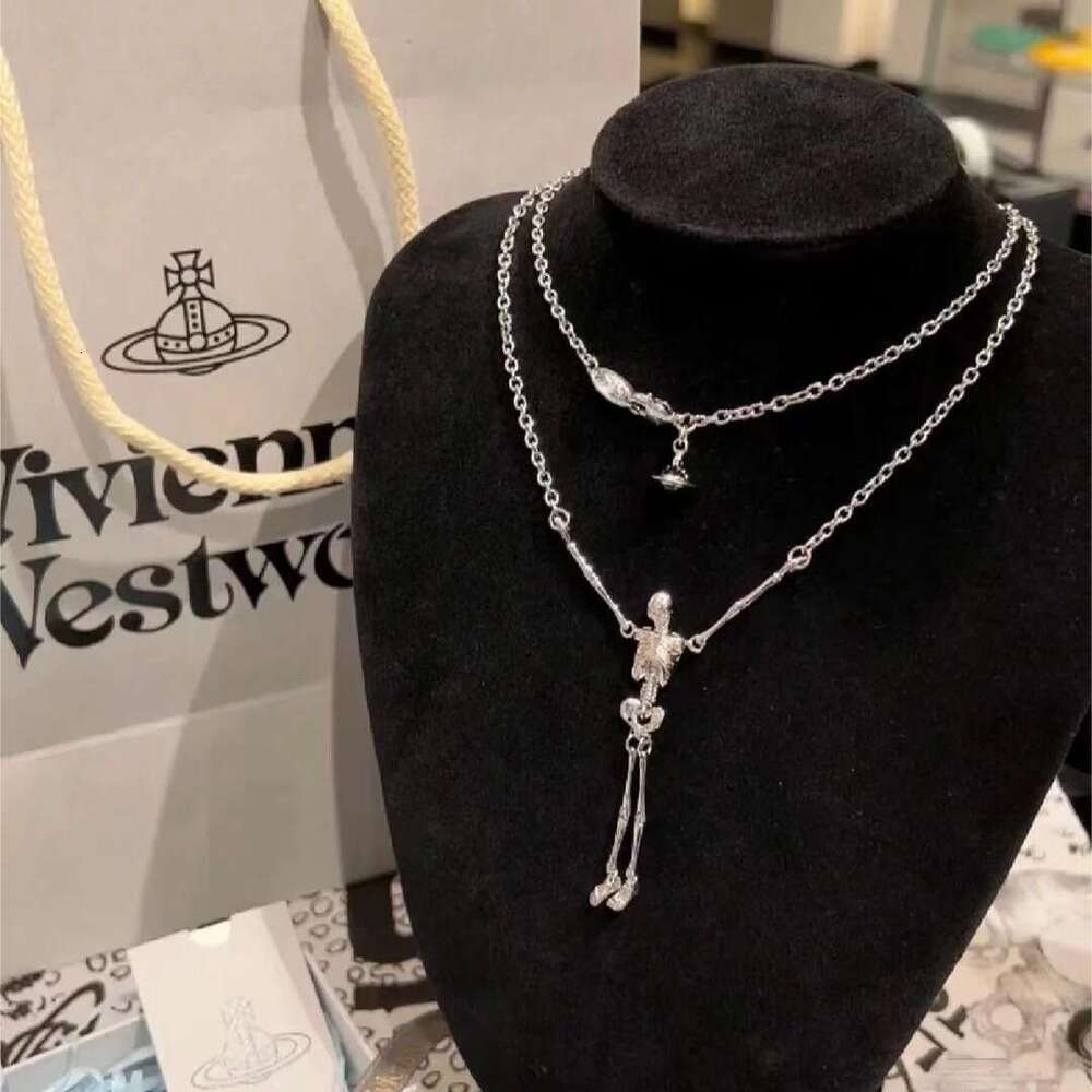 High Version Empress Dowager Saturn Humanoid Skeleton Necklace With Personalized Punk Niche Design, Sweater Chain