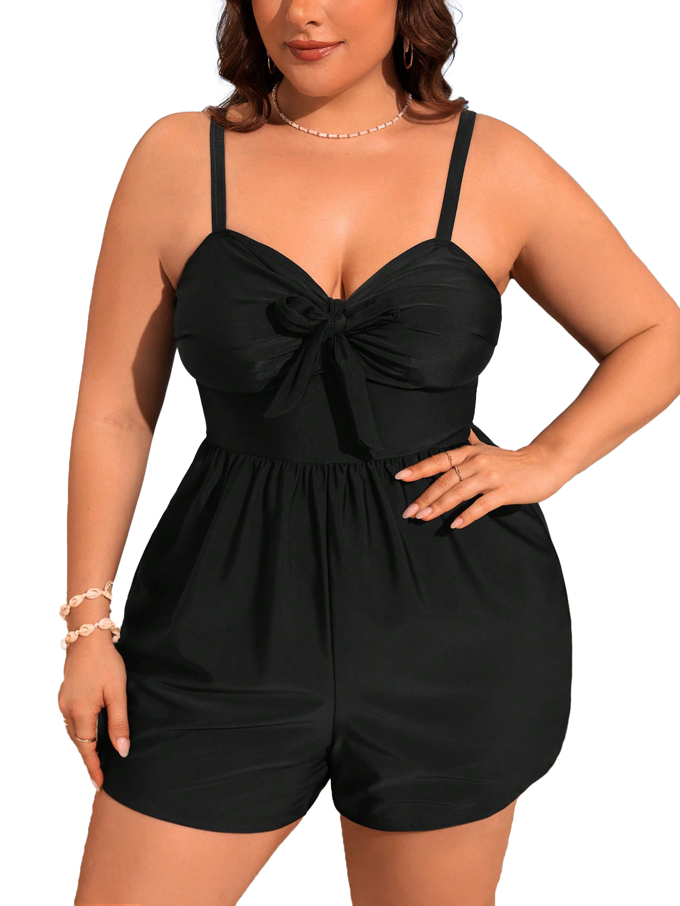 Women 2025 Plus Size Swimsuits with Brief Tankini Bathing Suit Tie Front Ruched Padded Swim Wear with Pockets
