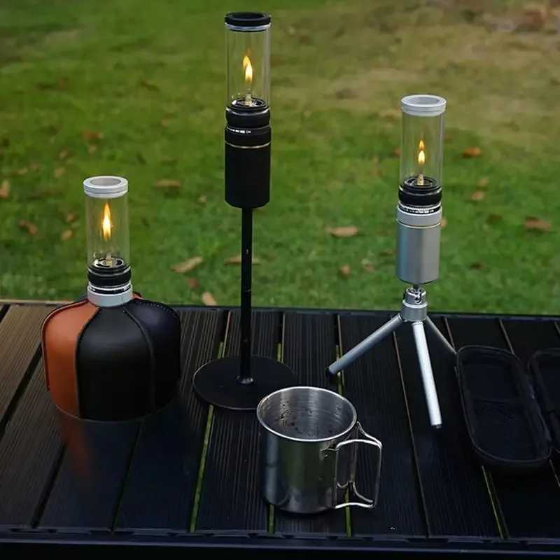 Outdoor Windproof Camping Gas Lamp Portable Camp Atmosphere Lamp Adjustable Candlelight Tent Glass Lantern Camping Supplies M251115
