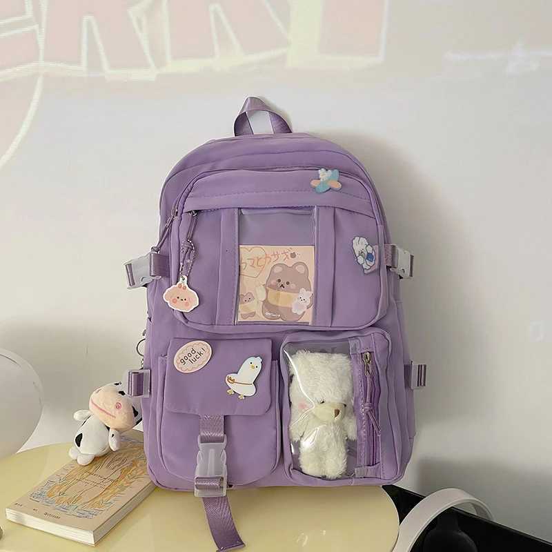 Popular Pink Purple Color Girls High School Student Backpack BagsW251114