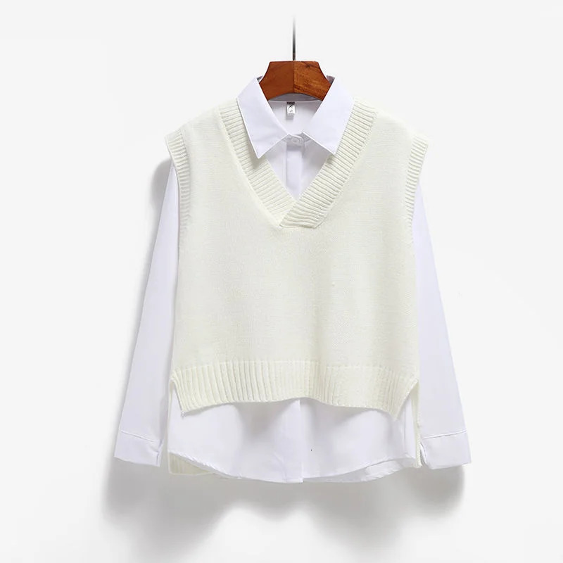 Womens sweater vest Vneck knitted top 2024 Korean fashion spring and autumn womens solid sleeveless pullout 250407