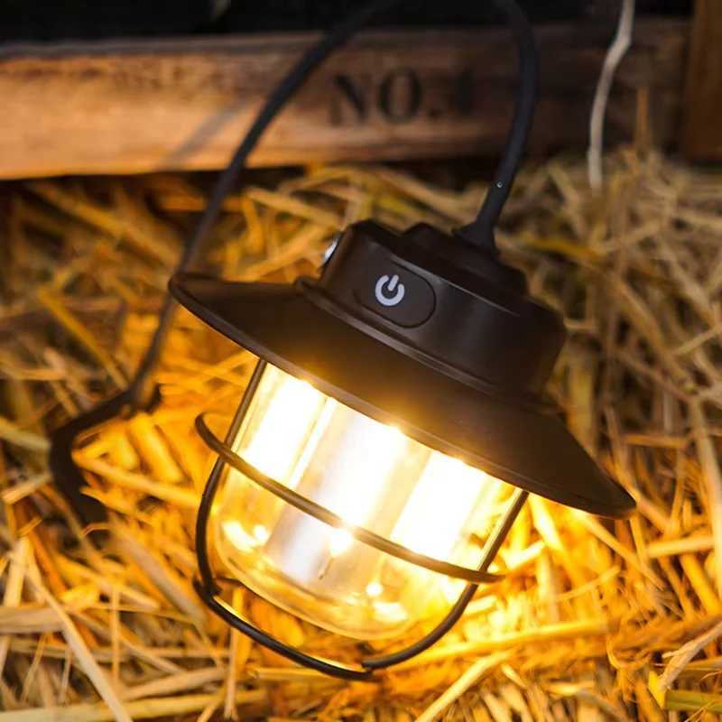 LED Camping Lamp Retro Hanging Lamp Portable Stepless Dimming Camping Light Waterproof Rechargeable Outdoor Light Lantern M251115