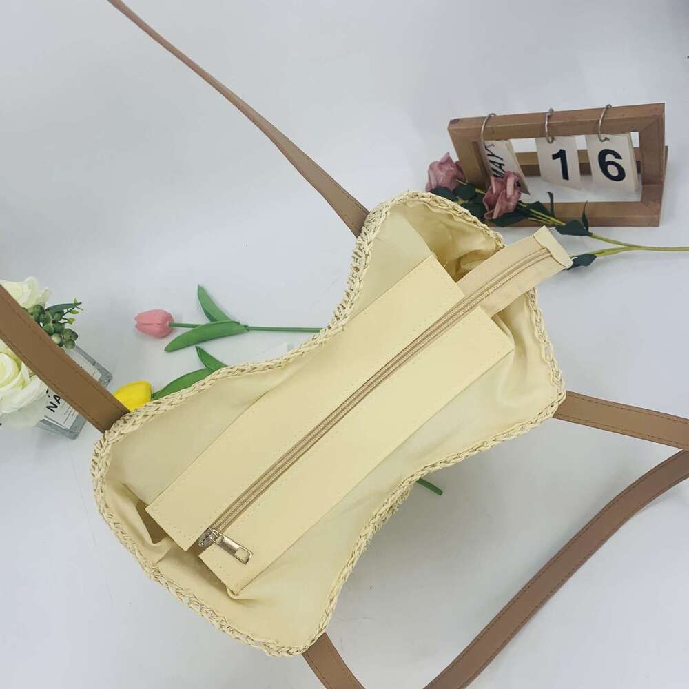 Handmade Beach Bag Korean Style Ins New Hollowed Out Monofilament Fashionable Single Shoulder Crossbody Straw Woven Paper Rope Casual Women's Bag