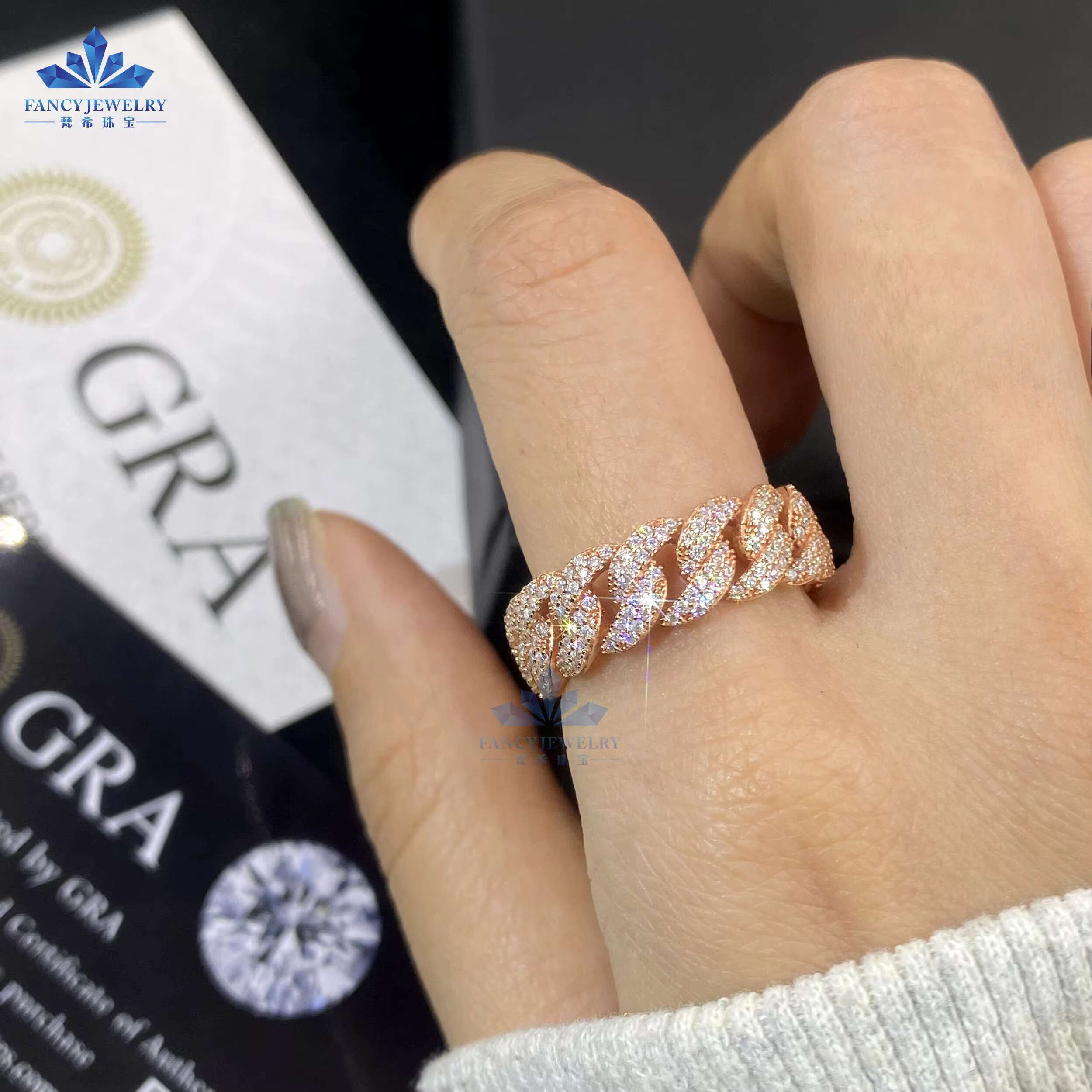 Satisfaction Guaranteed 18K Gold Plated 7mm Cuban Link Ring 925 Silver VVS Moissanite Diamond Hip Hop Style Finger Band Jewelry