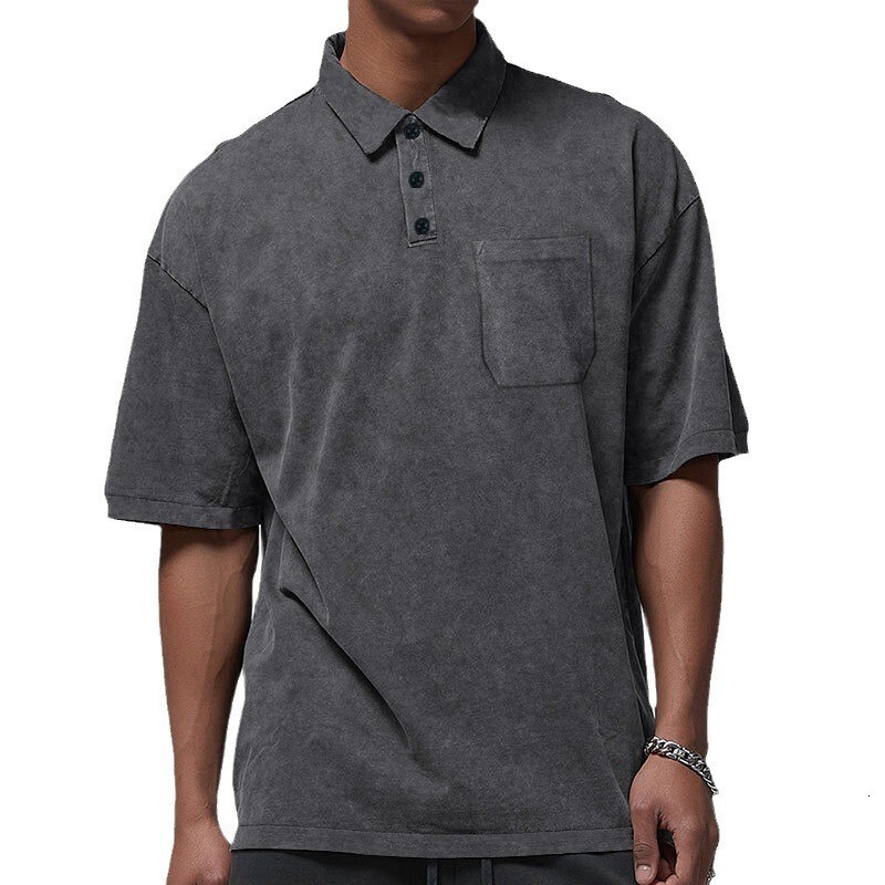 New Summer Casual Flip Collar Short sleeved Men's High Street T-shirt Polo Shirt