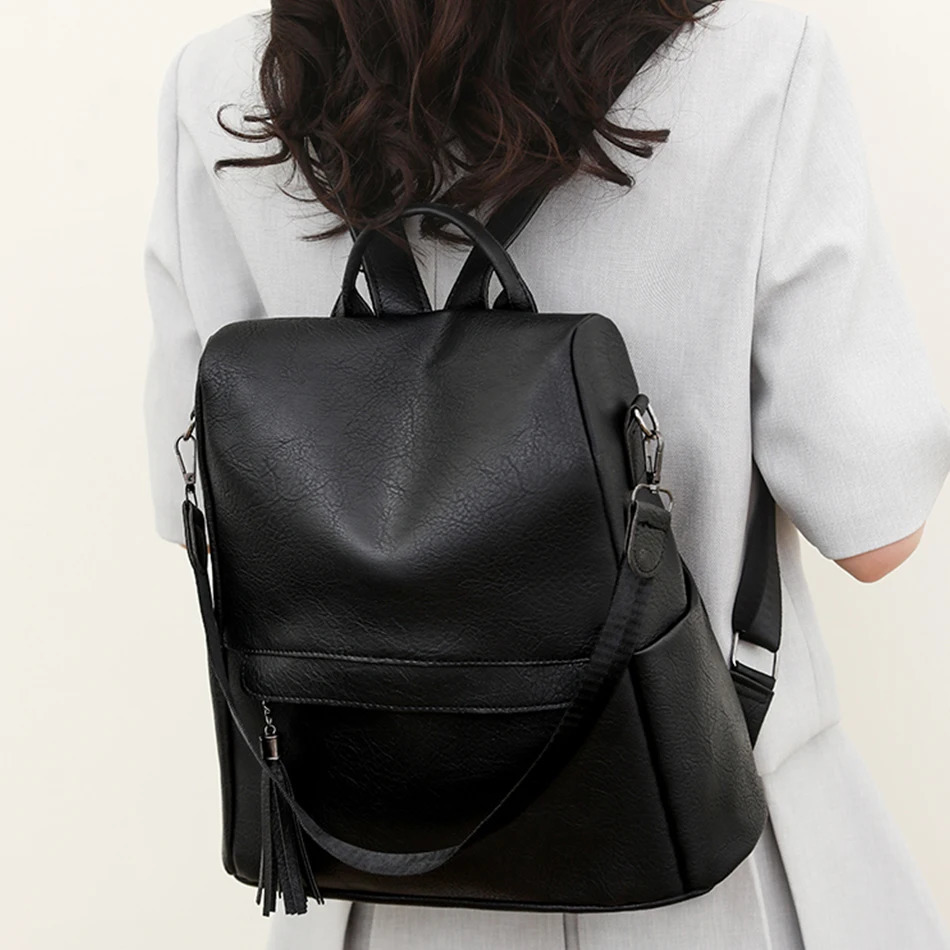 Fashionable solid color anti-theft womens backpack high-quality leather travel backpack suitable for school Sac A Dos 250410