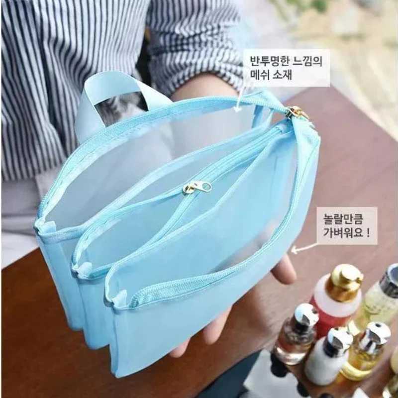 Three layer travel zipper wing storage bag net box cosmetic bag transparent lipstick cosmetic bagXJ250415