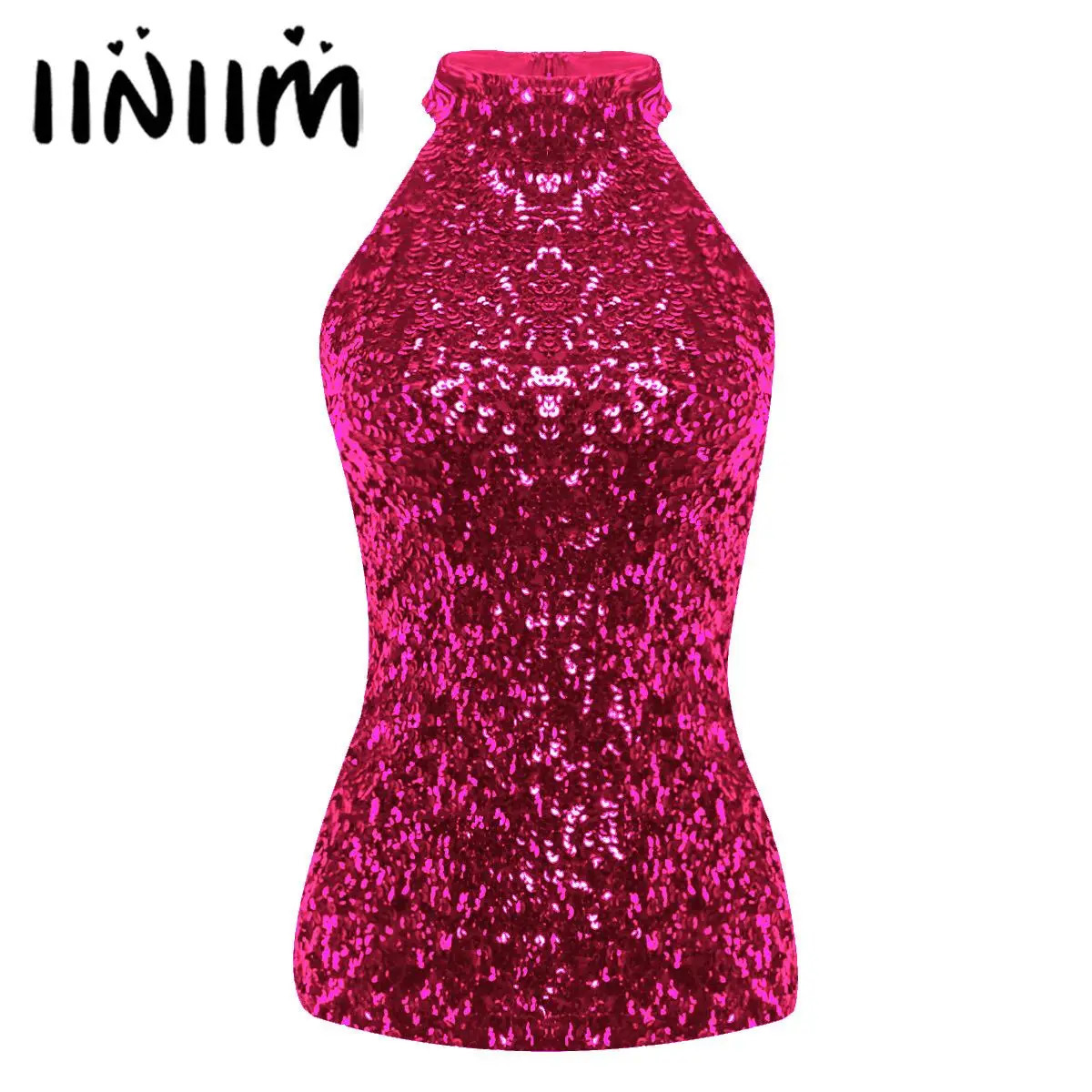Womens Sequins Embellished Halter Neck Tanks Camis Rave Party Clubwear Costume Fashion Shimmer Flashy Sleeveless Vest Tank Tops 250415