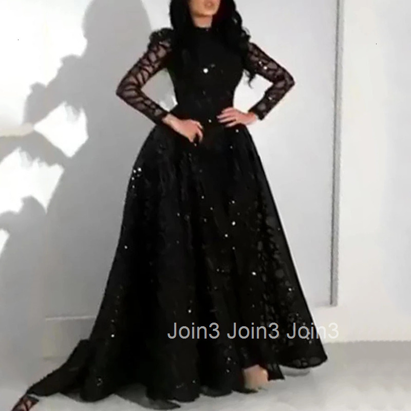 2025 Spring New Womens Dress Round Neck Long Sleeve Sparkling Puffy Evening Dress