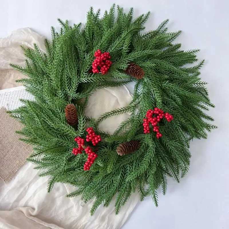 K43D Portable Christmas Pine Cone Red Berries Garlands Door Hanging Plastic Holiday DecorsM251115
