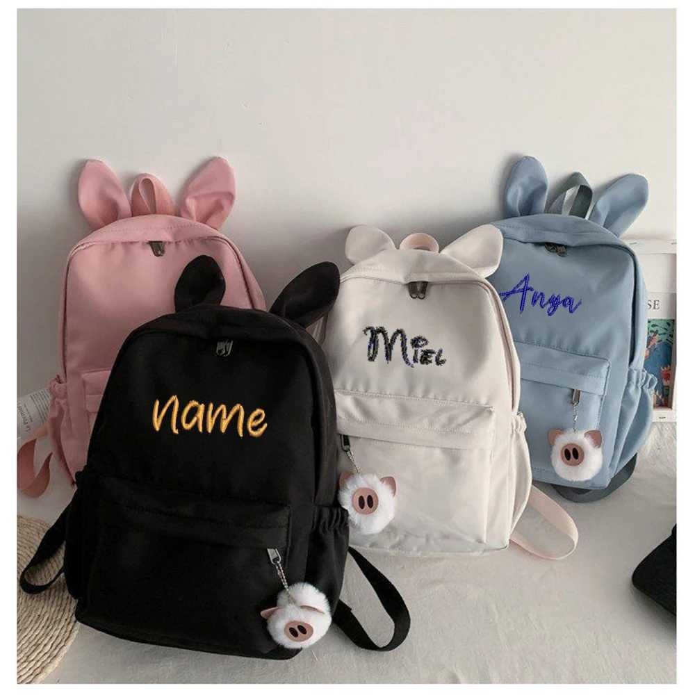 Personalized And Simple Rabbit Ears New Fashion Nylon Fabric Backpack Customized Embroidery Name Mens And Womens Student BagW251114
