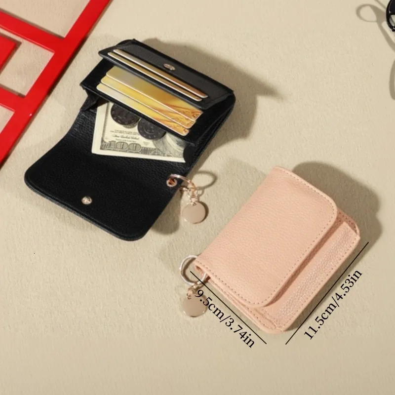 Fashion womens leather small wallet solid color casual coin key coin wallet Japan and South Korea short zipper card holder 250410