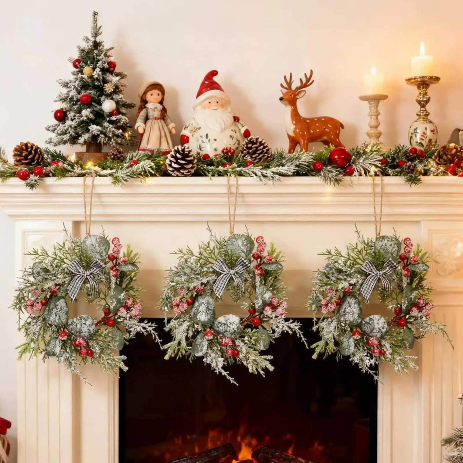 Candle Wreath Christmas Decor Table Centerpieces Table Wreath Rings Kitchen Centerpieces for Kitchen Dining Desktop FireplaceM251115