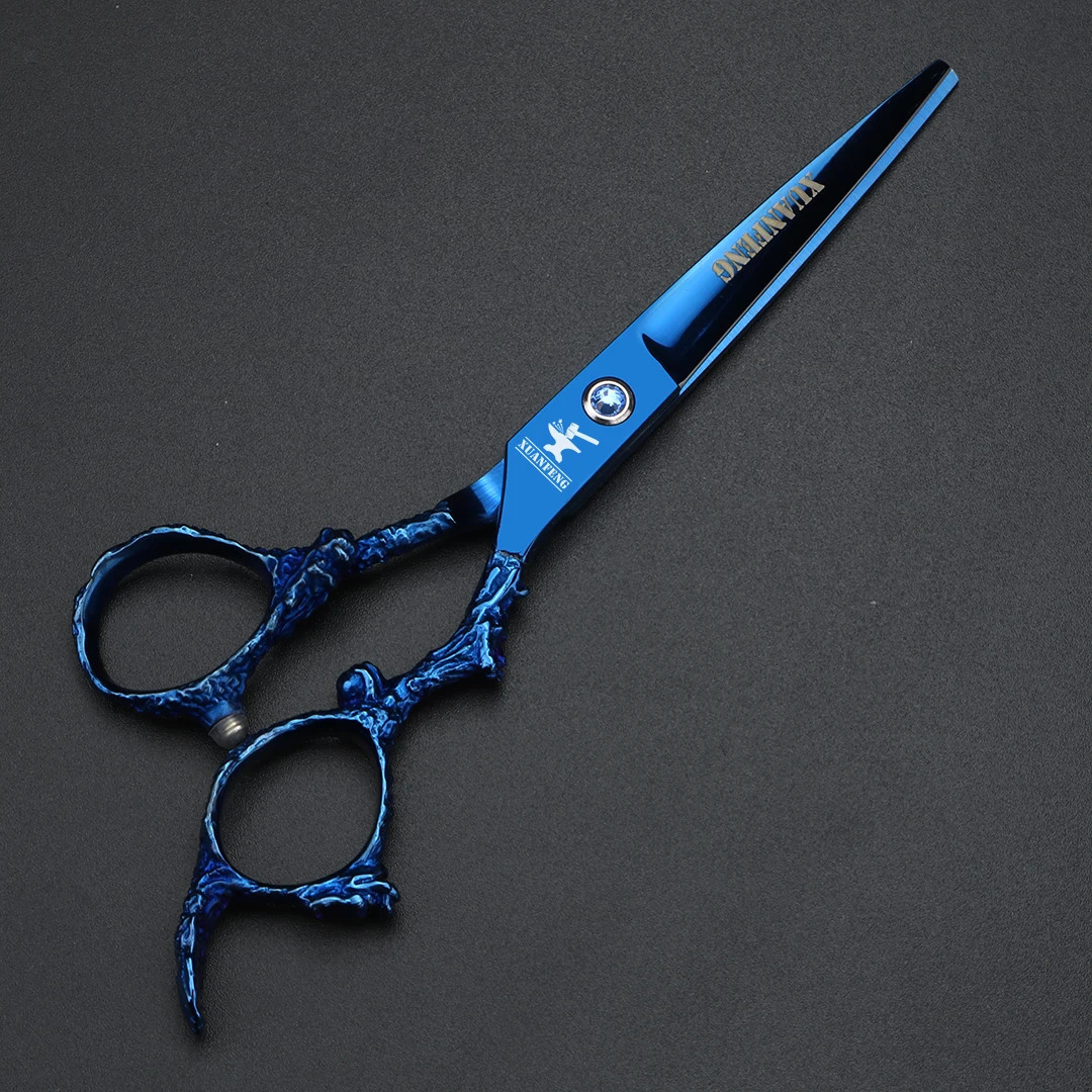 Blue Dragon Handle 6-inch Japanese 440C Steel Hair Scissors barber Cutting scissors and thinning scissors 250414