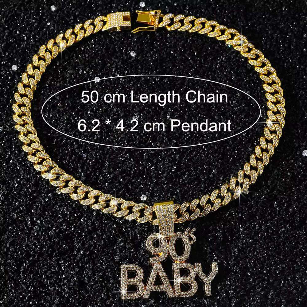 DHCollections Hip Hop Cuban Link Chain with 90s Baby Pendant Iced Out Bling Gold Plated Accessory for Men 18 Inch