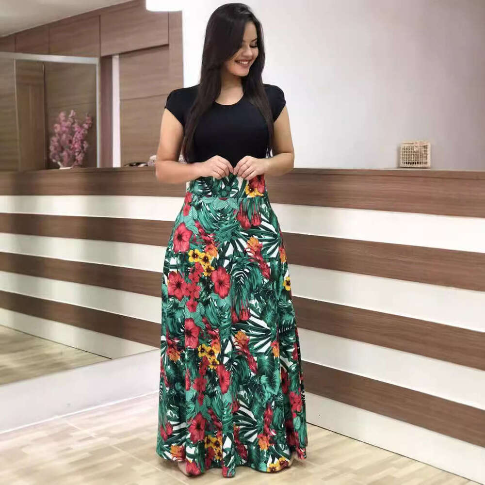 2025 Style Floral Print Color Blocked Long Sleeved Dress Short Skirt Women's Clothing