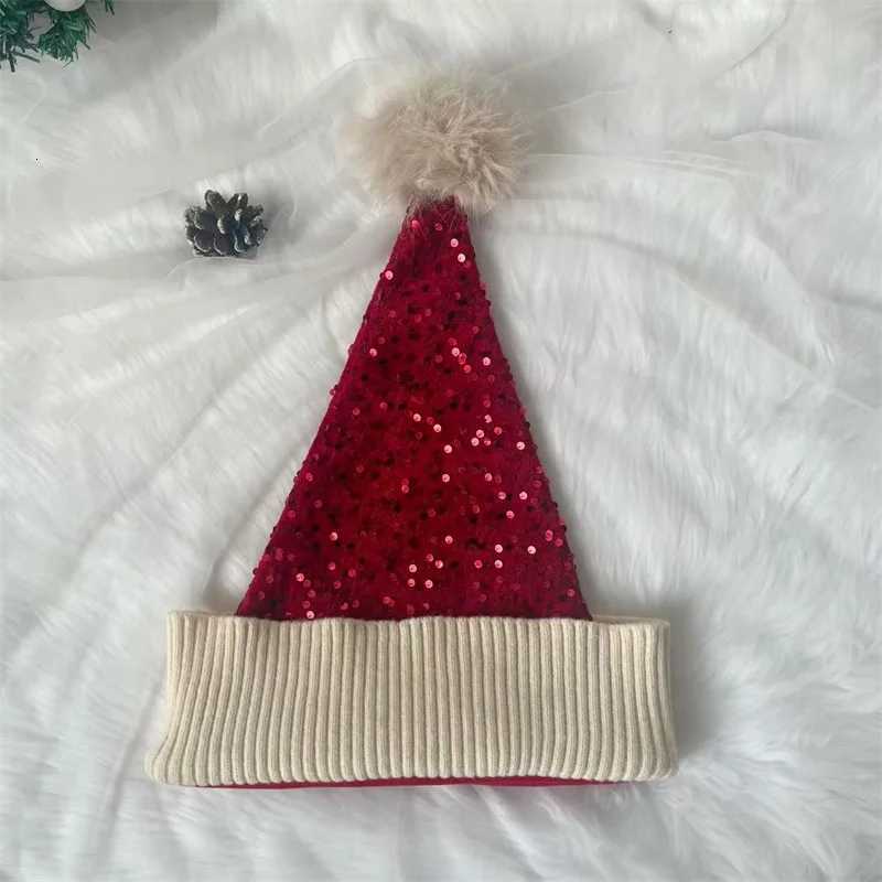 Santa Hat Christmas Hats Xmas Party Hat Red Glitter Knitted Beanie Hat For Adult Women Men New Year Decor Party Supplies Y251115