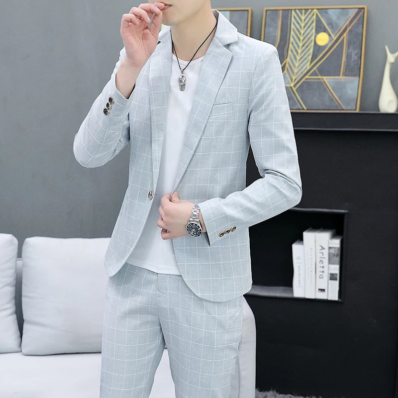 SetMens Spring and Autumn Korean style slim fit handmade coat hairstylist British casual trend mens twopiece se 250414Z