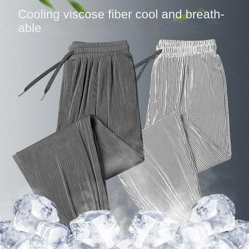 Summer ice silk ultra-thin ice silk pants mens loose casual pants quick drying Harajuku fashion pants mens thin pants 250410
