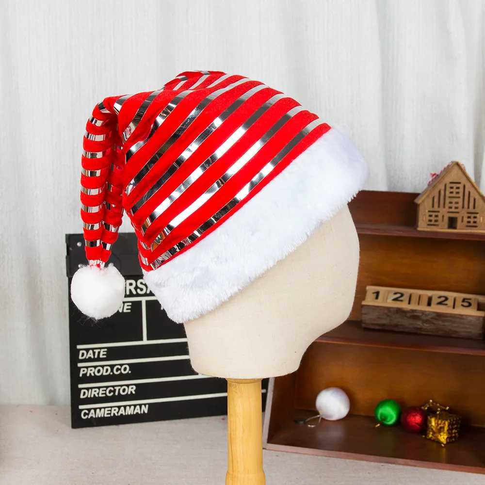 Christmas new year Ornaments Golden Velvet Plush Christmas Hat Striped Christmas Hat new years eve decorations Y251115
