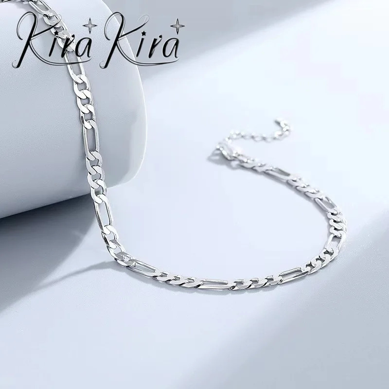S925 sterling silver Anklet Figaro bracelet for hip-hop ren and mothers 250408