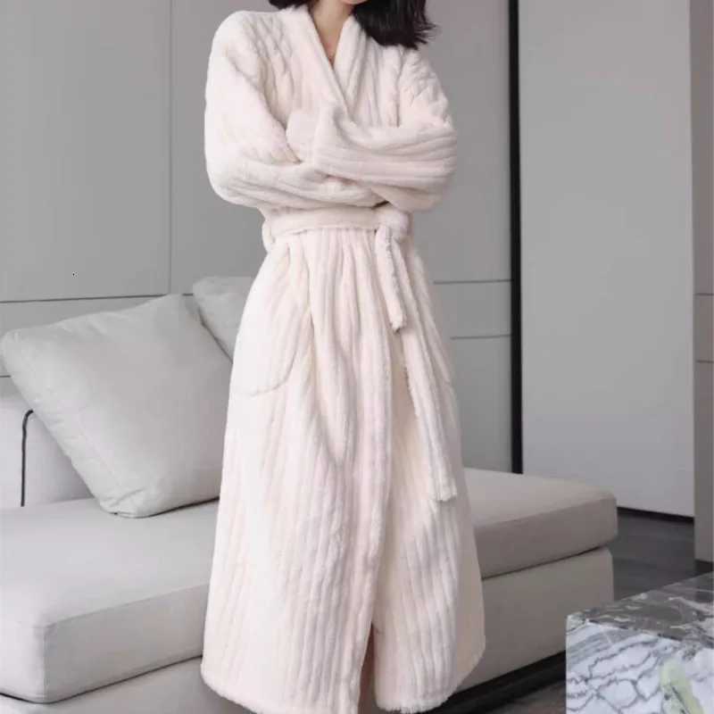 Belt Robe for Women Sleepwear Winter Nightdress Night Wear Warm Fleece Pajama V-neck One Piece Nightgown Solid Sleeping Homewear C251115
