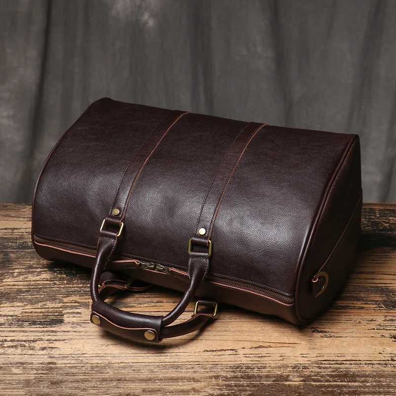 Vintage Mens Travel Bag Classic Business Messenger Bag Head Layer Cowhide Weekender Gym Bag Leather Handbag for Husband GiftW251115