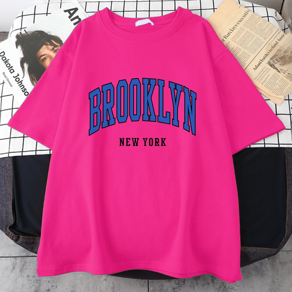 Brooklyn York Blue Women Tshirt Street Hip Hop T Shirt Sport Soft Cotton Clothing Plus Size Loose T Shirt Clothing 250415