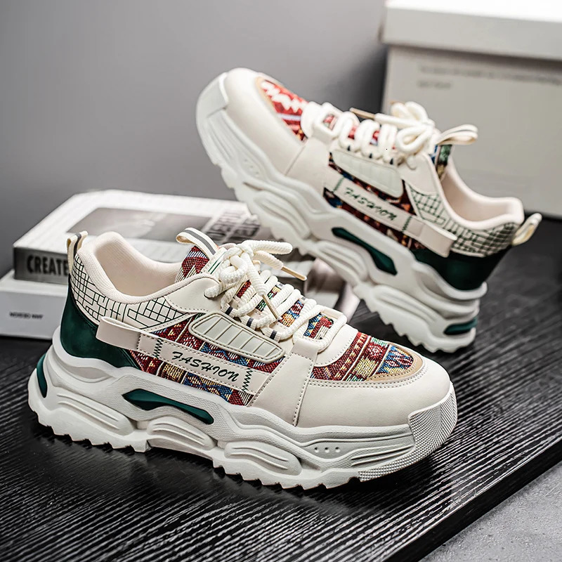 Thick soled spring mens casual white shoes fashion net comfortable mens sports shoes canvas outdoor wear-resistant sports mens shoes 250411