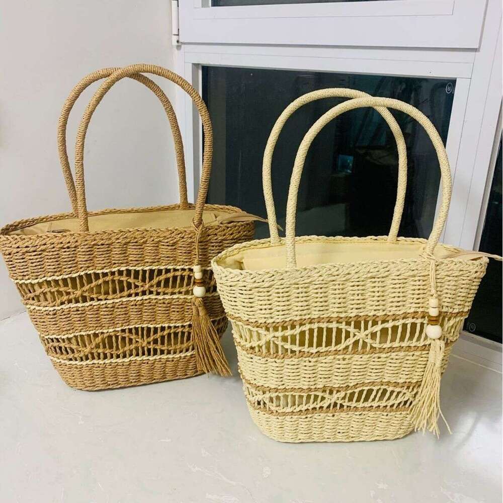 Handmade Beach Bag Hollow Handheld New Tassel One Shoulder Straw Woven Holiday Style Beach Women's Bag Kq2