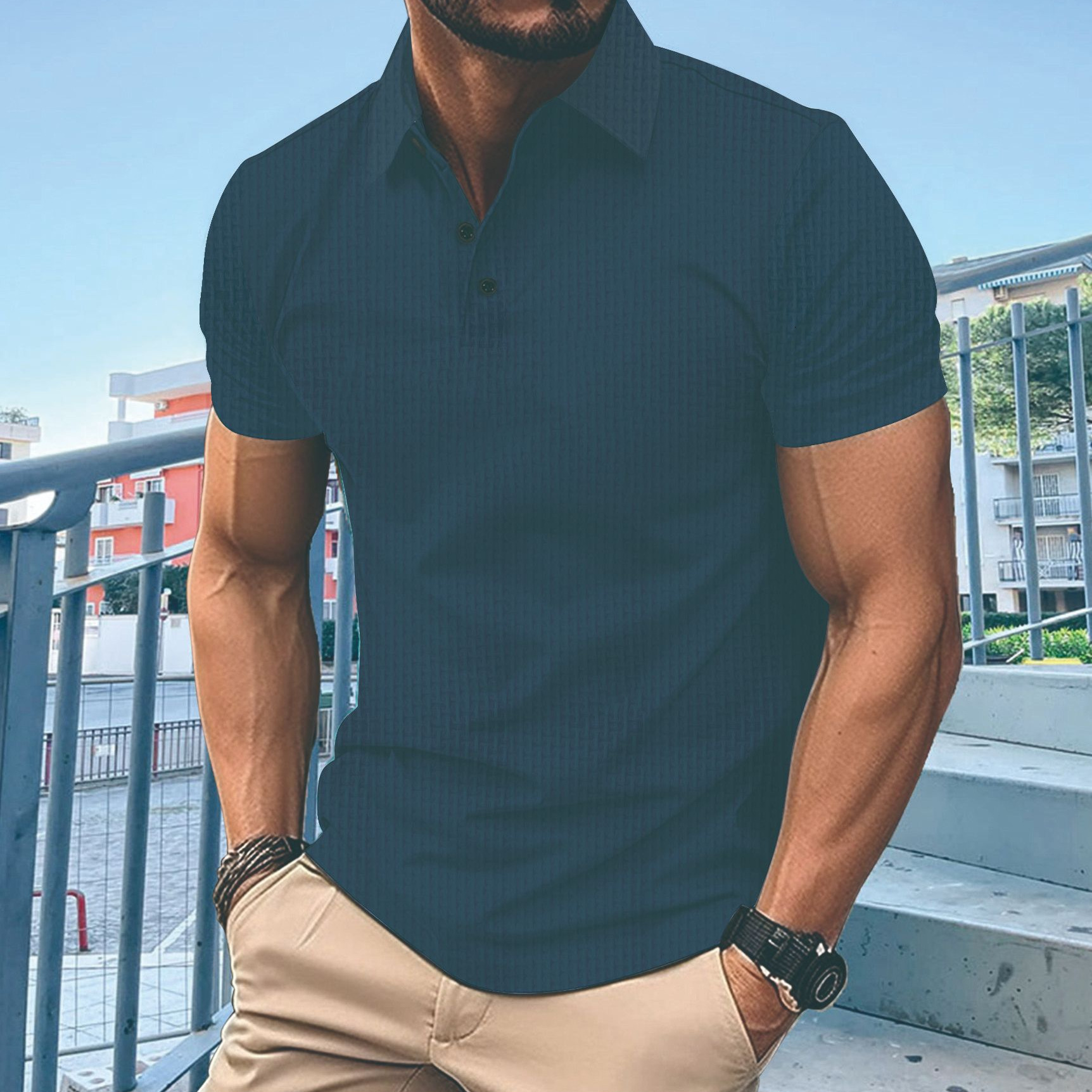 Summer Fashion Mens Polo Shirt Zipper Pocket Mens Sports Polo Shirt