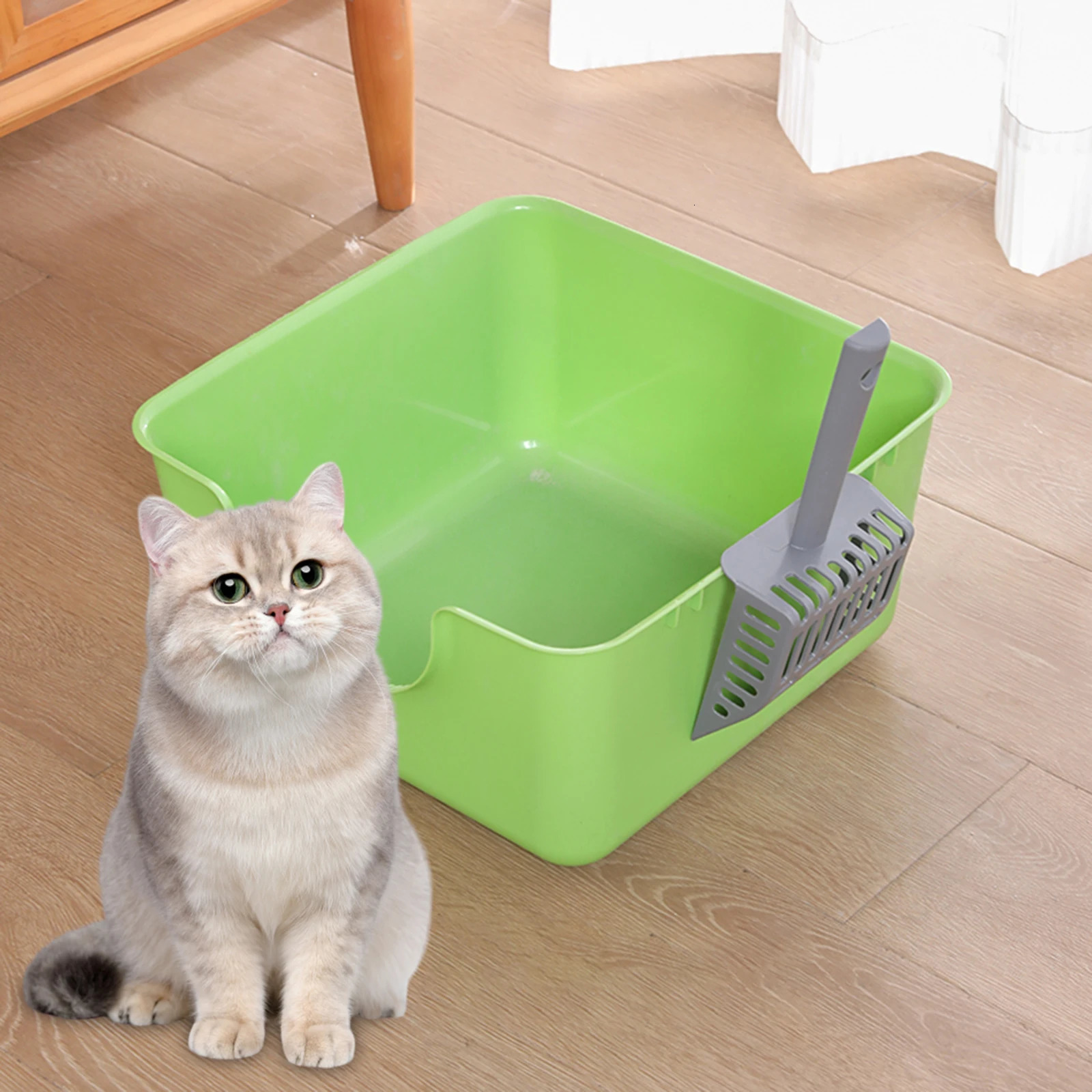 Open Top Pet Litter Tray Anti Splashing Cat Bedpan Cat Litter Box with High Side Kitty Litter Pan for Kitten Small Medium Cats 250414