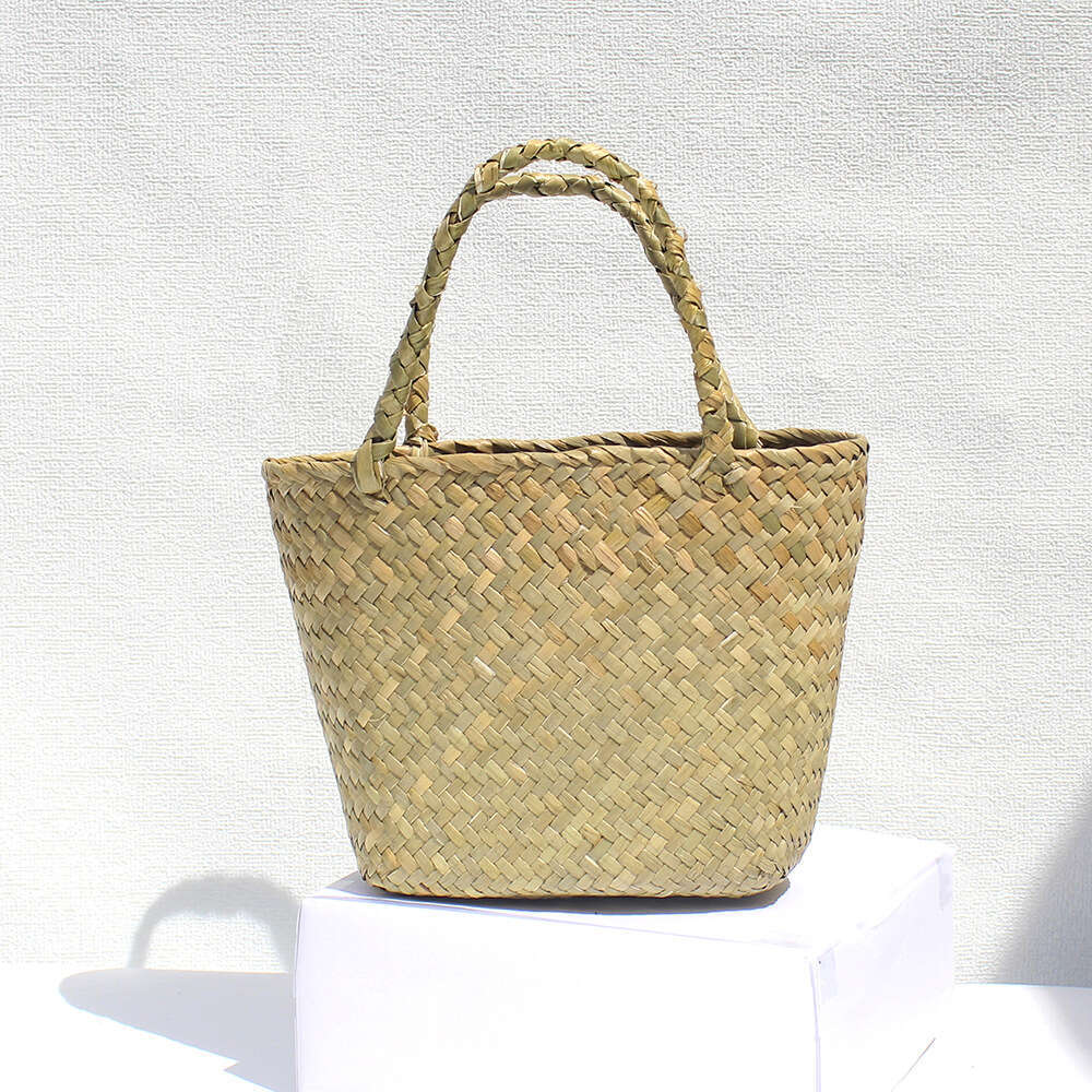Handmade Beach Bag Straw Handbag, Nylon Hand Vegetable Basket Colorful Decorative Rope, Handmade Woven Bag, Beach Bag Kq2