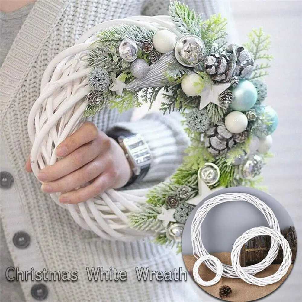 10-30CM Christmas Rattan Ring White Wreath Garland Hanging Vine Ring DIY Craft Xmas Ornaments Xmas Party DecorationsM251115