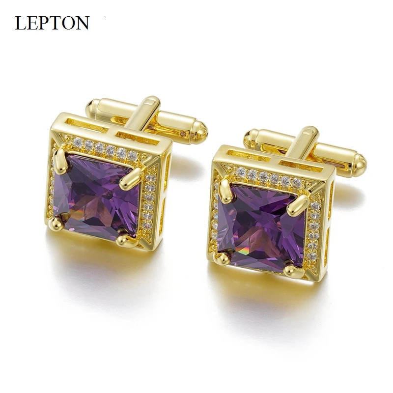 Lepton Purple Zircon Cufflinks Lawyer High Quality Crystal Groom Wedding Gifts Cufflink For Mens Shirt Cuff Links Gemelos 251110