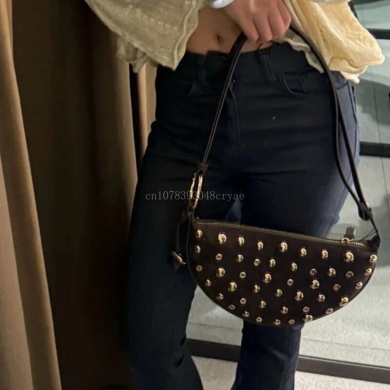 Fashion Vintage Designer Bags Korean Women Shoulder Ladies Handbag Female Casual Retro Rivet Polka Dot Underarm Bag