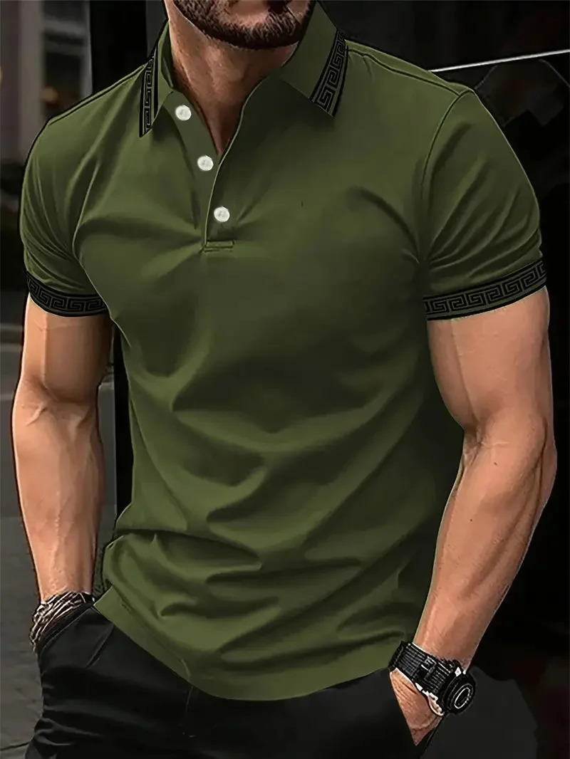 Summer mens casual short sleeved polo shirt solid color lapel business fashionable breathable comfortable short sleeved Tshirt 250411