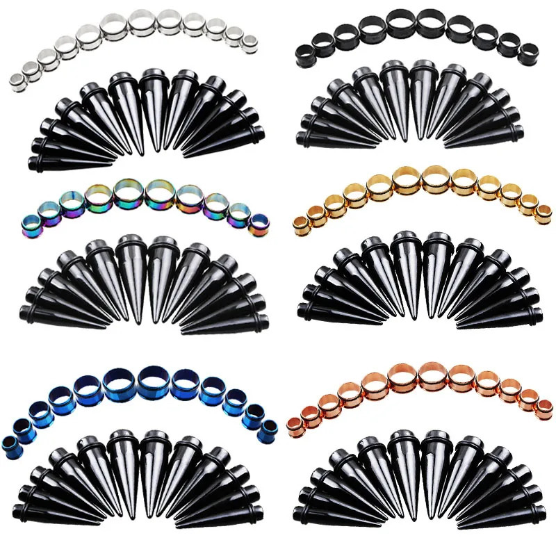 10-20mm 24pcs/lot Steel Acrylic Ear Gauge Tapers And Plugs Stretching Kits Flesh Tunnel Expansion Body Piercing Jewelry Unisex 250408