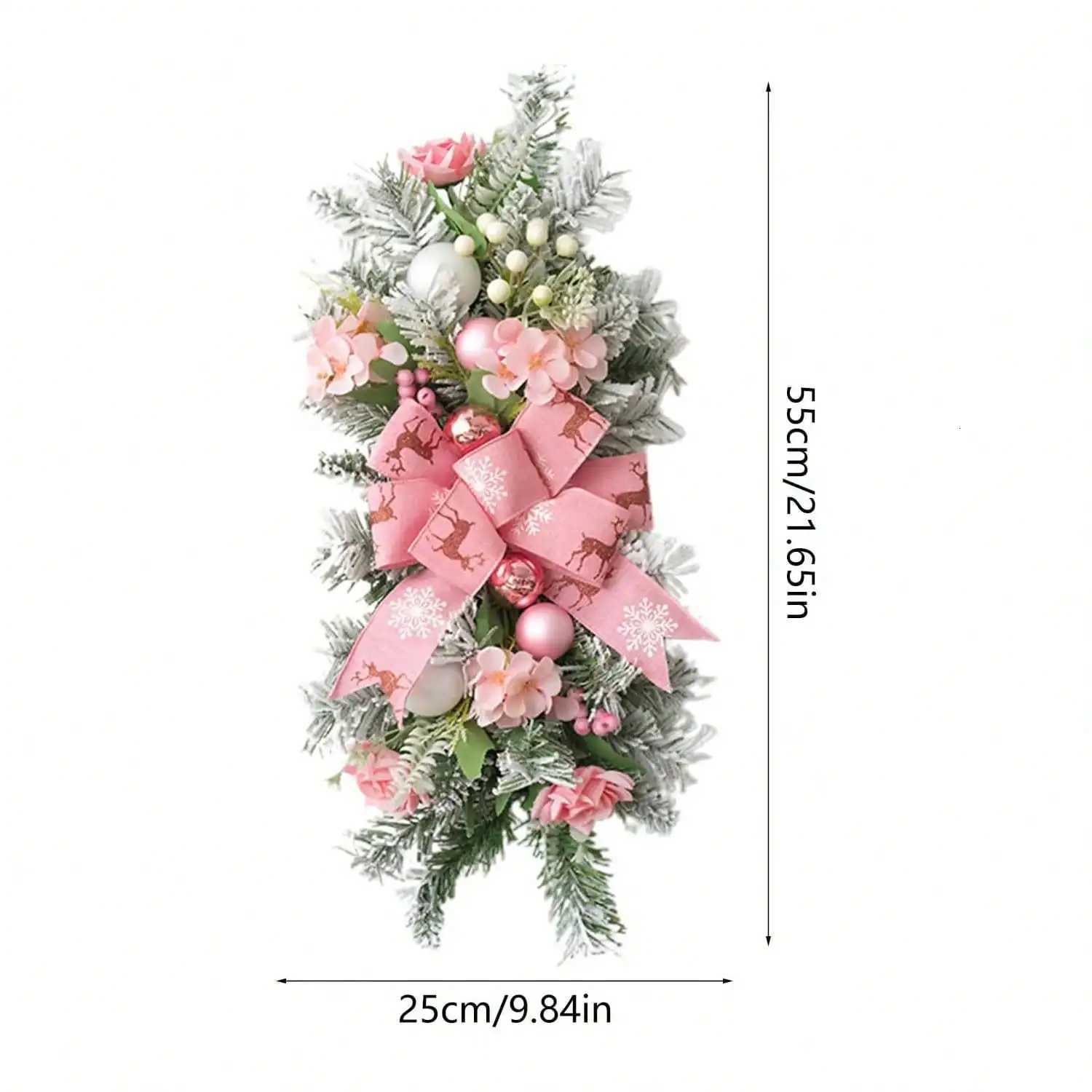Christmas Plastic Home Decoration Wreath for Stairs and Wall Hanging Decoration Elegant unlit flowers and ribbon embellishmentsM251115