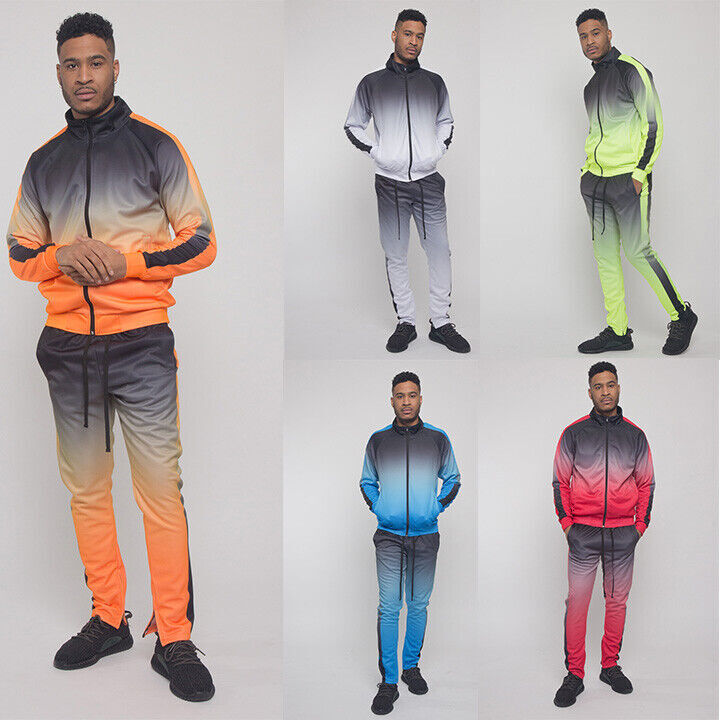 Gradient Men's Ombre Colored Pant&Jacket 2 Piece Sweatsuit Set Track Suit ST579