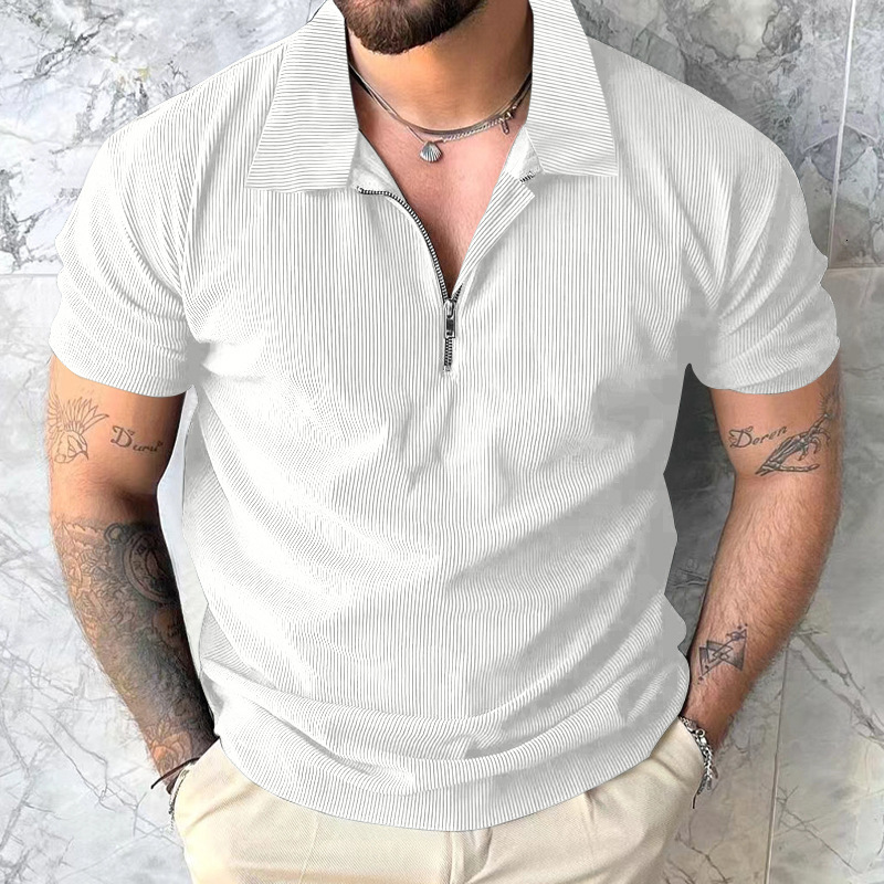 Summer new solid color short sleeved men's zipper polo shirt T-shirt men