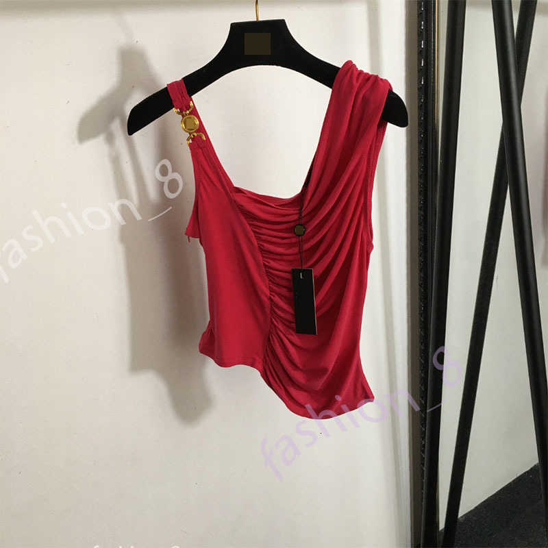 Luxury tank top designer 2025 summer new Medusa shoulder buckle ancient pleated shoulder strap slim camisole top brand mirror quality