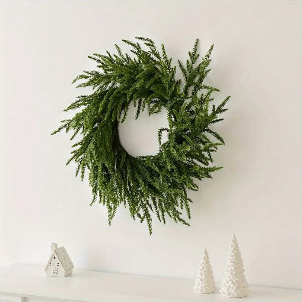 24 Inch Christmas Wreath for Front Door Norfolk Pine Wreath for Home Porch Window Wall Farmhouse Decor Green Wreath Front DoorM251115