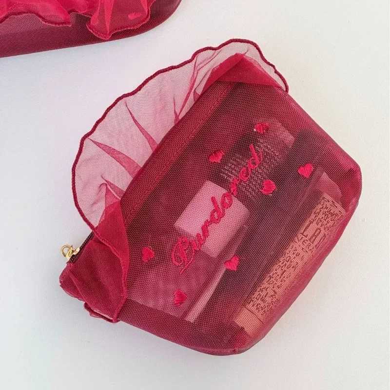 Student Transparent Mesh Pencil Box Ins Travel Cosmetics Organizer Womens Makeup Bag Lipstick Makeup Brush Storage BagXJ250415