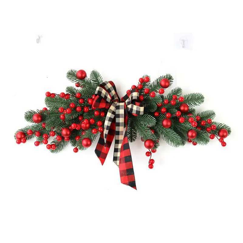 Christmas Red Berries Pine Branch Wreath Artificial Berries Snowy Pine Front Door Wreaths Wall Garland for Christmas OrnamentsM251115
