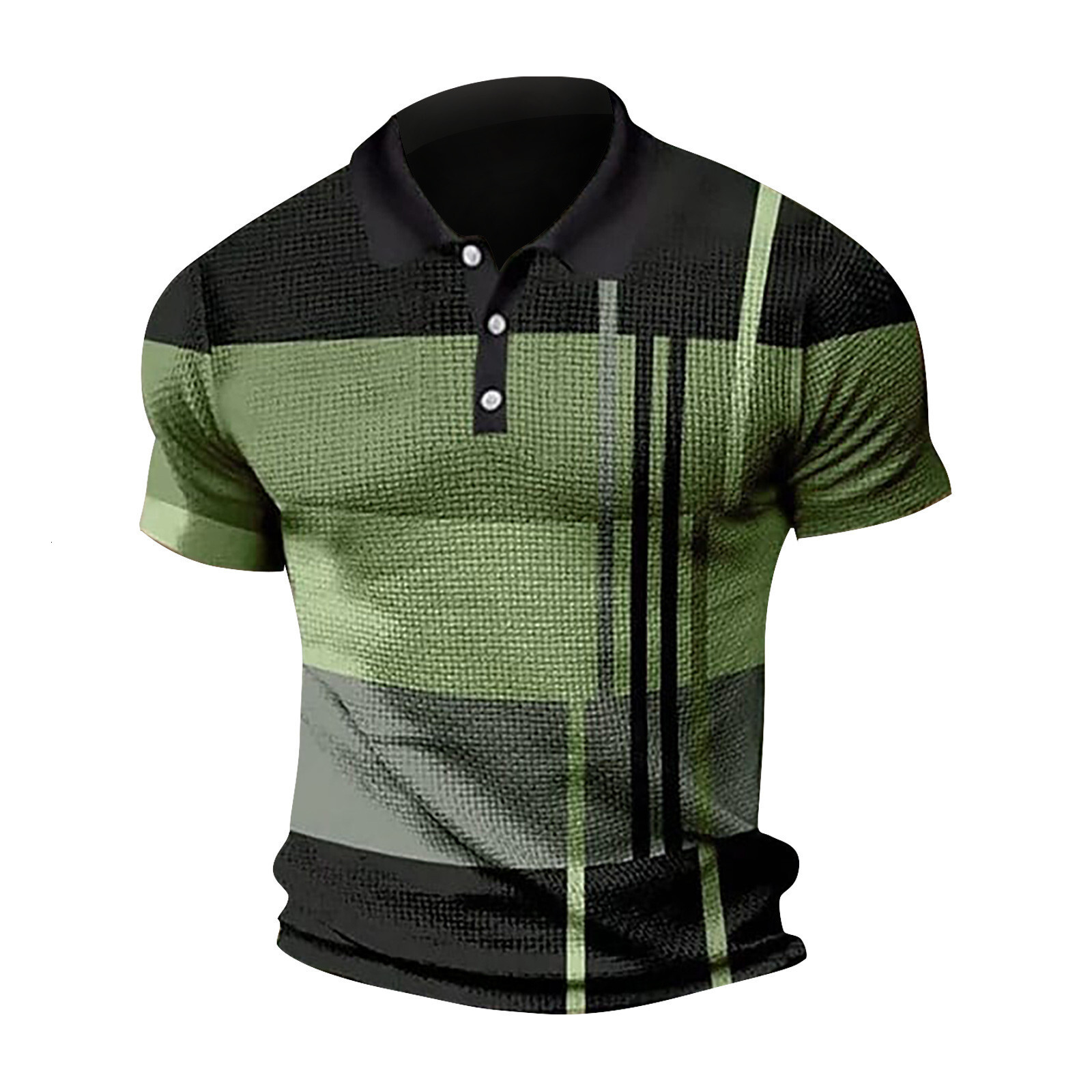 2025 Summer Fashion Printed Mens Polo Shirt Short Sleeve Color blocked Zipper T-shirt Top