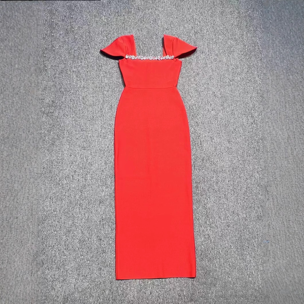 D53145 High quality high-end heavy industry foreign trade women's sexy temperament evening dress skirt bandage long dress